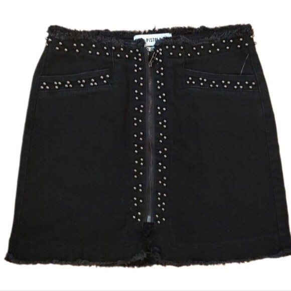 NEW Pistola beaded frayed denim mini skirt black 26 2 NWT - Picture 2 of 12